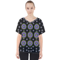 Lilies And Decorative Stars Of Freedom V-neck Dolman Drape Top by pepitasart