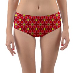 Red Yellow Pattern Design Reversible Mid-waist Bikini Bottoms