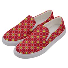 Red Yellow Pattern Design Men s Canvas Slip Ons