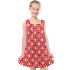 Red Yellow Pattern Design Kids  Cross Back Dress