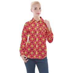 Red Yellow Pattern Design Women s Long Sleeve Pocket Shirt