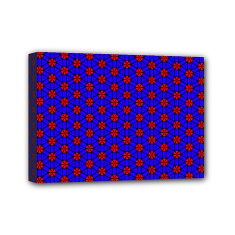 Blue Pattern Red Texture Mini Canvas 7  X 5  (stretched)