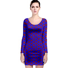 Blue Pattern Red Texture Long Sleeve Bodycon Dress