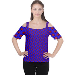 Blue Pattern Red Texture Cutout Shoulder Tee