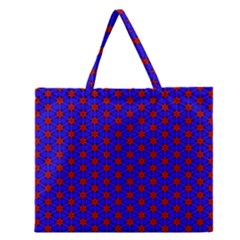 Blue Pattern Red Texture Zipper Large Tote Bag by Mariart