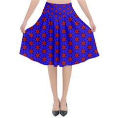 Blue Pattern Red Texture Flared Midi Skirt