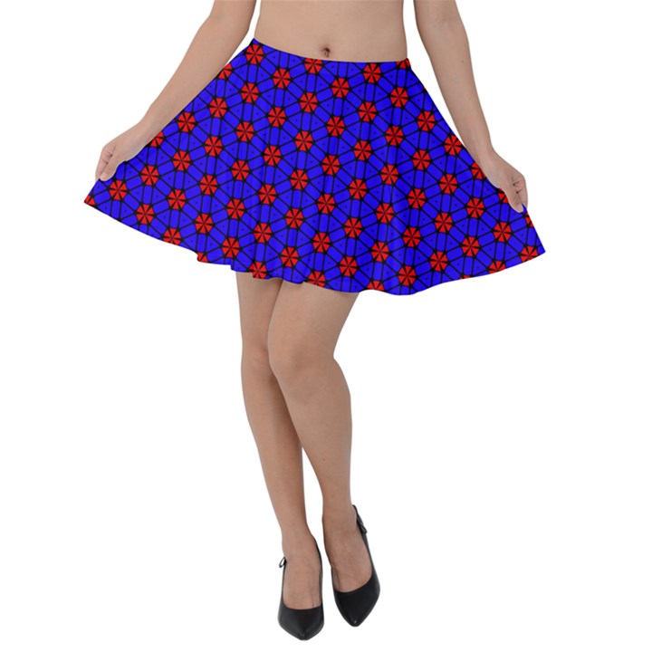 Blue Pattern Red Texture Velvet Skater Skirt