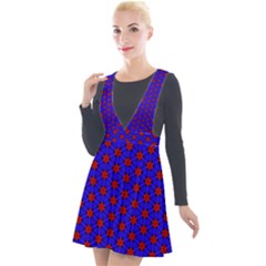 Blue Pattern Red Texture Plunge Pinafore Velour Dress
