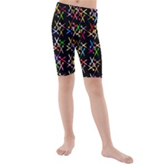 Scissors Pattern Colorful Prismatic Kids  Mid Length Swim Shorts