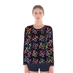 Scissors Pattern Colorful Prismatic Women s Long Sleeve Tee