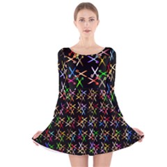 Scissors Pattern Colorful Prismatic Long Sleeve Velvet Skater Dress