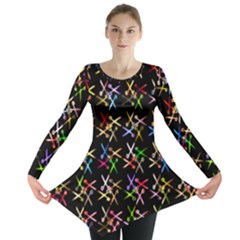 Scissors Pattern Colorful Prismatic Long Sleeve Tunic 