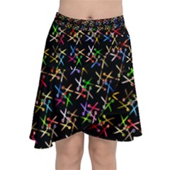 Scissors Pattern Colorful Prismatic Chiffon Wrap Front Skirt