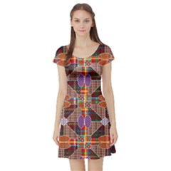 Decorated Colorful Bright Pattern Short Sleeve Skater Dress