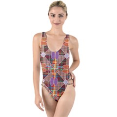 Decorated Colorful Bright Pattern High Leg Strappy Swimsuit by Pakrebo