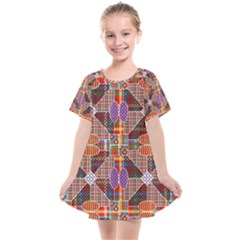 Decorated Colorful Bright Pattern Kids  Smock Dress