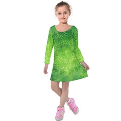 Pagan Mandala Seamless Tileable Green Kids  Long Sleeve Velvet Dress by Pakrebo
