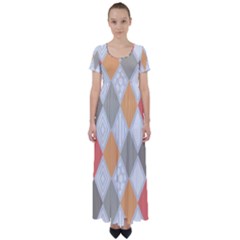 Non Seamless Pattern Diamond Shape High Waist Short Sleeve Maxi Dress by Pakrebo