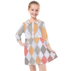 Non Seamless Pattern Diamond Shape Kids  Quarter Sleeve Shirt Dress by Pakrebo