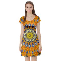 Fractal Kaleidoscope Mandala Short Sleeve Skater Dress