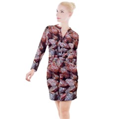 Dates Fruit Sweet Dry Food Button Long Sleeve Dress by Pakrebo