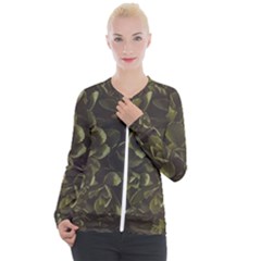 Green Leafy Plant Casual Zip Up Jacket by Pakrebo