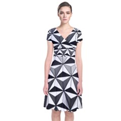 Black And White Diamond Shape Wallpaper Short Sleeve Front Wrap Dress by Pakrebo