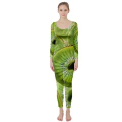 Sliced Kiwi Fruits Green Long Sleeve Catsuit by Pakrebo