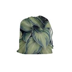 Closeup Photo Of Green Variegated Leaf Plants Drawstring Pouch (Medium)