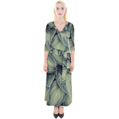 Closeup Photo Of Green Variegated Leaf Plants Quarter Sleeve Wrap Maxi Dress