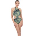 Closeup Photo Of Green Variegated Leaf Plants Halter Side Cut Swimsuit View1