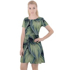 Closeup Photo Of Green Variegated Leaf Plants Cap Sleeve Velour Dress 