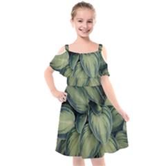 Closeup Photo Of Green Variegated Leaf Plants Kids  Cut Out Shoulders Chiffon Dress