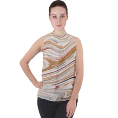 Brown And Yellow Abstract Painting Mock Neck Chiffon Sleeveless Top by Pakrebo