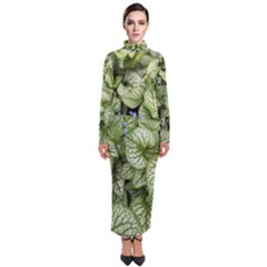 Green And White Leaf Plant Turtleneck Maxi Dress by Pakrebo