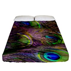 Green Purple And Blue Peacock Feather Digital Wallpaper Fitted Sheet (queen Size) by Pakrebo