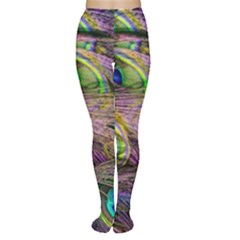 Green Purple And Blue Peacock Feather Digital Wallpaper Tights by Pakrebo