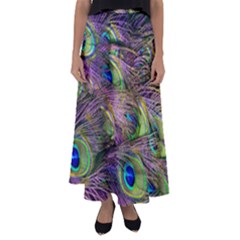 Green Purple And Blue Peacock Feather Digital Wallpaper Flared Maxi Skirt