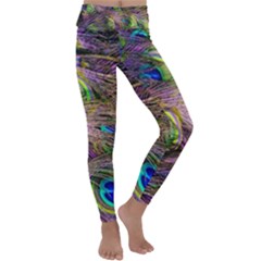 Green Purple And Blue Peacock Feather Digital Wallpaper Kids  Lightweight Velour Classic Yoga Leggings by Pakrebo