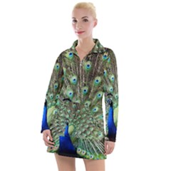 Blue And Green Peacock Women s Long Sleeve Casual Dress by Pakrebo