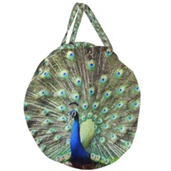 Blue And Green Peacock Giant Round Zipper Tote