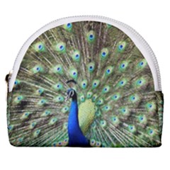 Blue And Green Peacock Horseshoe Style Canvas Pouch by Pakrebo