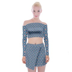 Geometric Tile Off Shoulder Top With Mini Skirt Set by Mariart