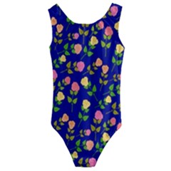 Flowers Roses Blue Kids  Cut-out Back One Piece Swimsuit by Bajindul