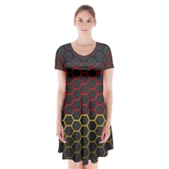 Germany Flag Hexagon Short Sleeve V-neck Flare Dress by HermanTelo