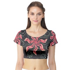 Flower Abstract Short Sleeve Crop Top