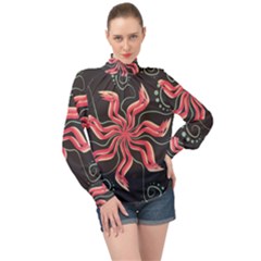 Flower Abstract High Neck Long Sleeve Chiffon Top