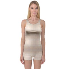 Gingham Check Plaid Fabric Pattern Grey One Piece Boyleg Swimsuit