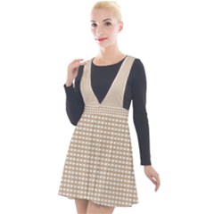 Gingham Check Plaid Fabric Pattern Grey Plunge Pinafore Velour Dress