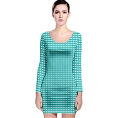 Gingham Plaid Fabric Pattern Green Long Sleeve Bodycon Dress